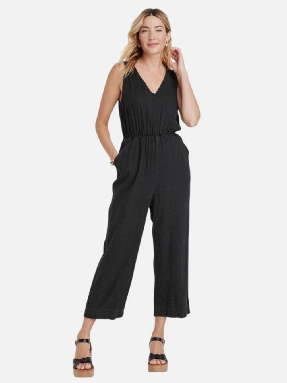 Universal Thread Black Gauze Wide Leg Sleeveless Tie Waist Jumpsuit M